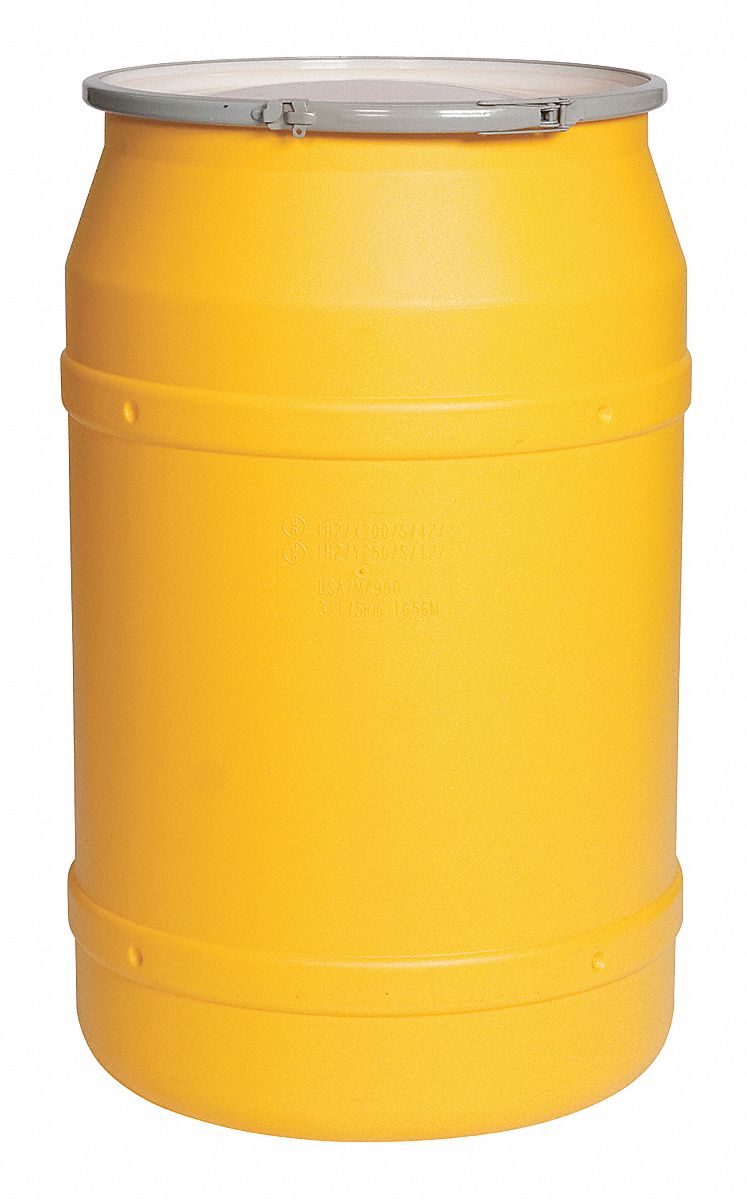 TRANSPORT DRUM, HDPE, 55 GAL, LEVER LOCK RING, UNLINED/NO INTERIOR COATING, METAL, PLASTIC