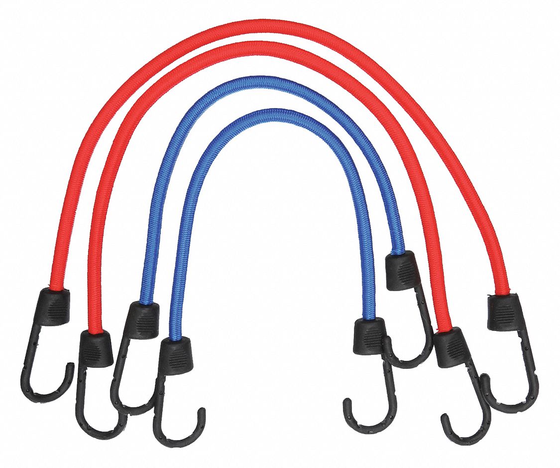 Multicolored Polypropylene/Rubber Bungee Cord Assortment with J-Hooks ...