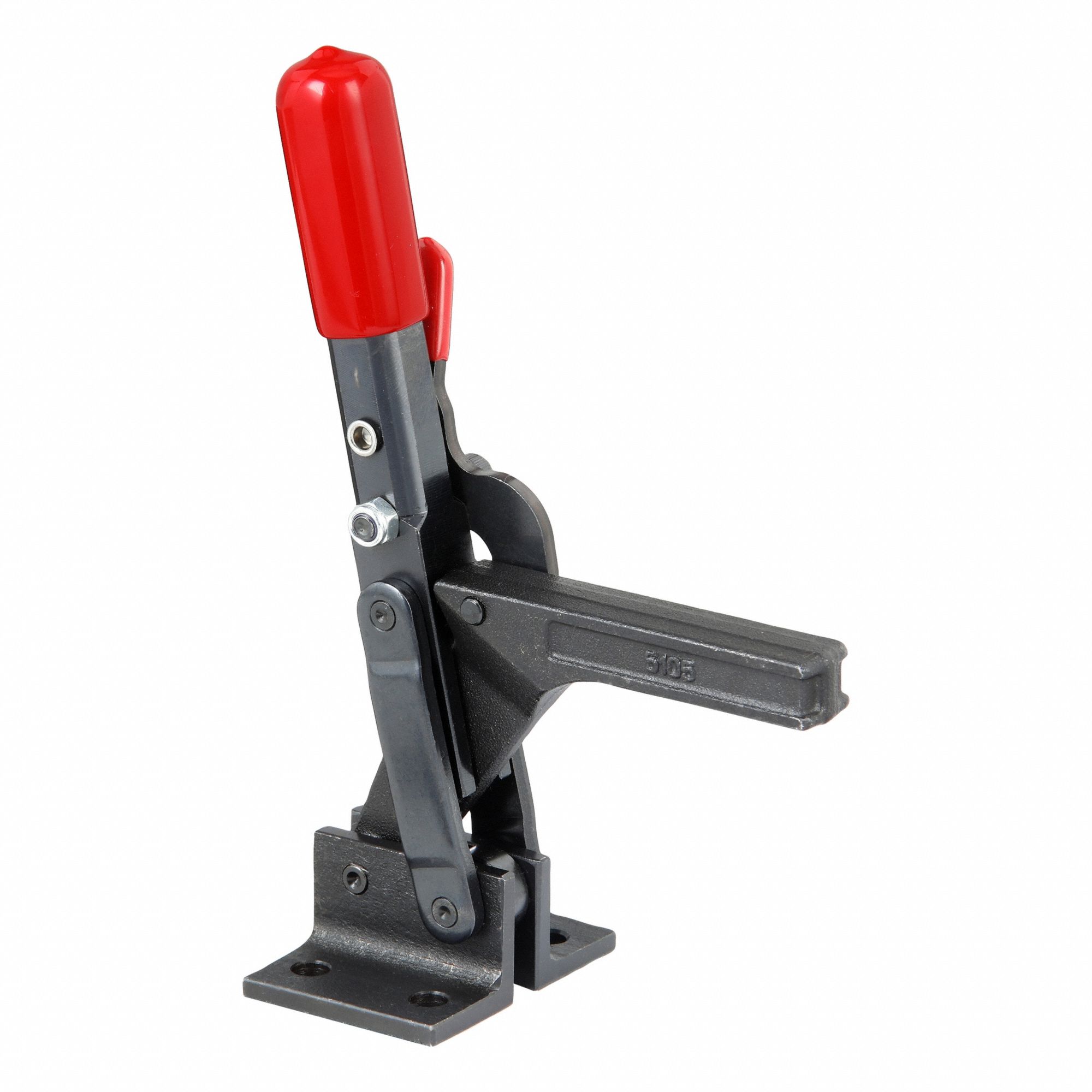 Vertical Hold-Down Clamp: Locking Vertical  Handle, Flange Base Mounting, 3.13 in Arm Lg
