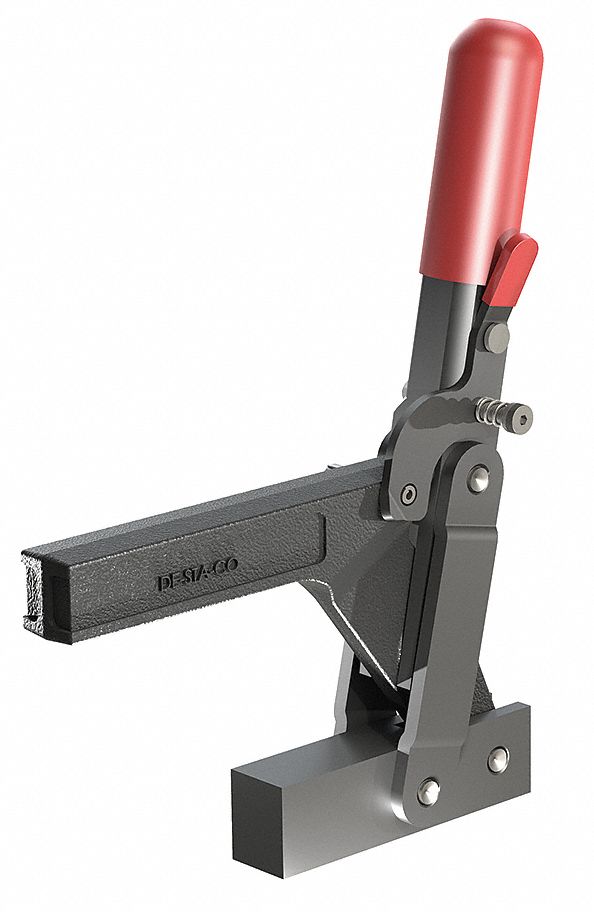 Vertical Hold-Down Clamp: Locking Vertical  Handle, Flange Base Mounting, 3.83 in Arm Lg