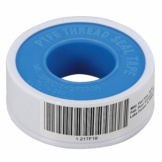 Thread Sealant Tape: PTFE, 0.35 to 0.5sg, 1/2 in Wd, 260 in Lg, White