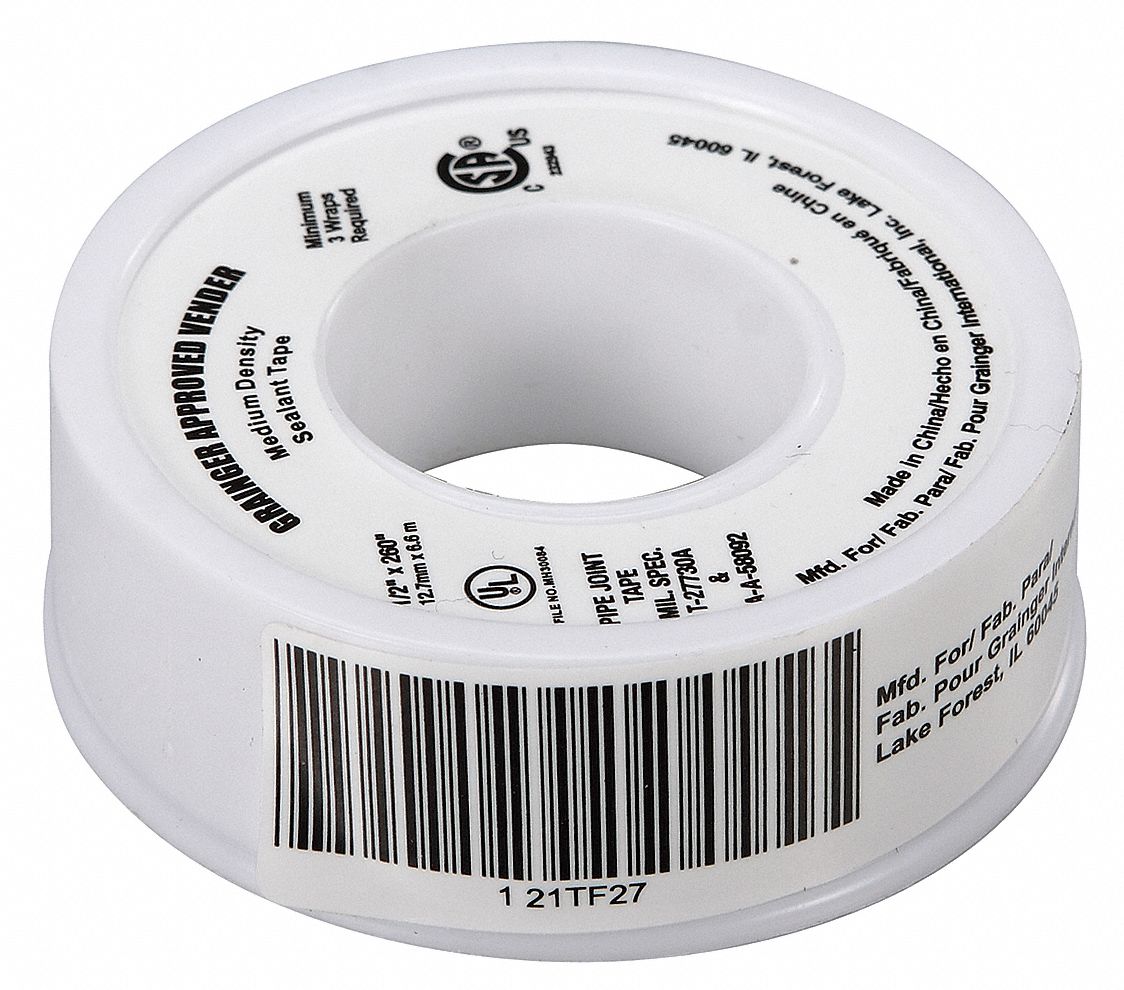GRAINGER APPROVED Thread Sealant Tape, PTFE, 0.7 to 0.8sg, 1/2 in Width