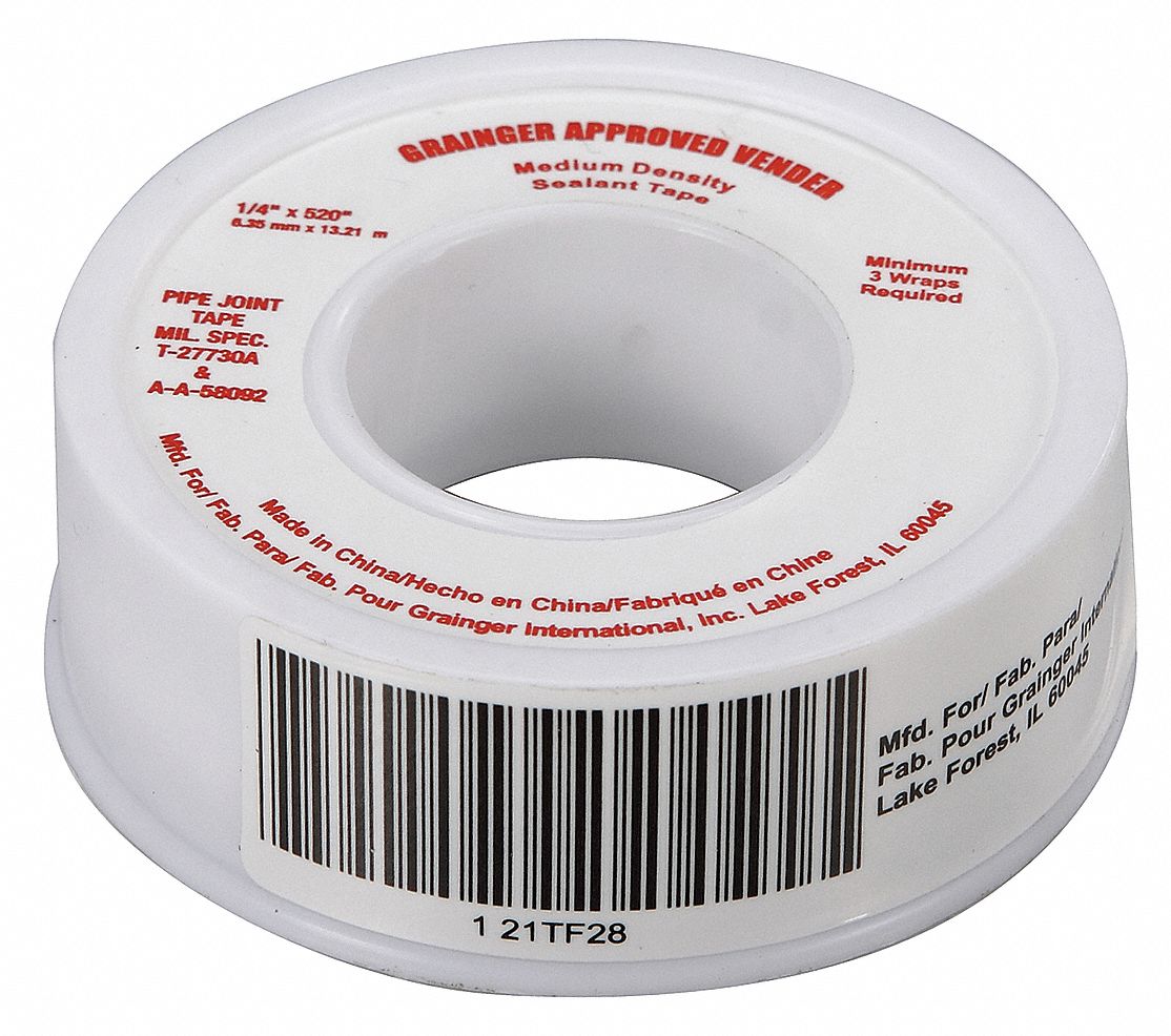 GRAINGER APPROVED Thread Sealant Tape, PTFE, 0.7 to 0.8sg, 1/4 in Width