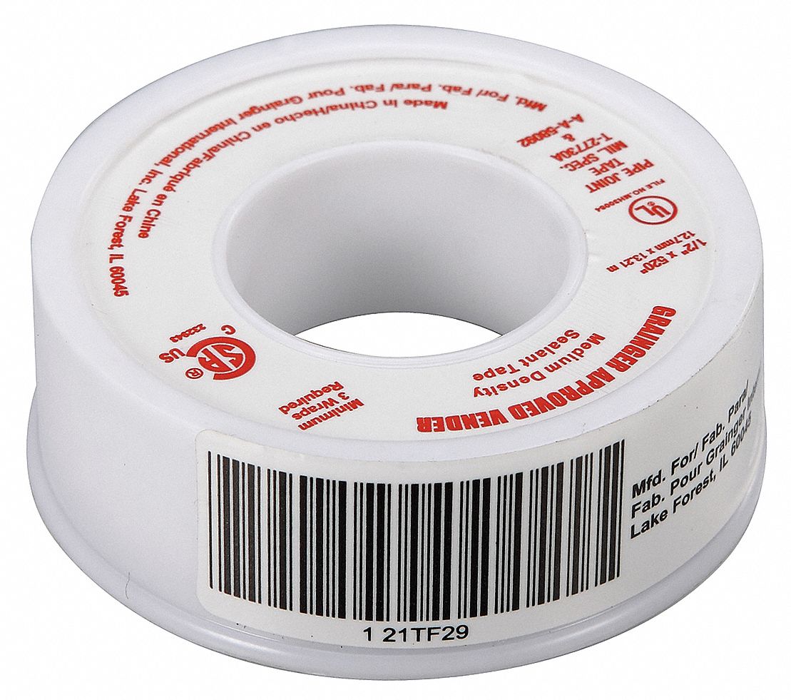 GRAINGER APPROVED Thread Sealant Tape, PTFE, 0.7 to 0.8sg, 1/2 in Width
