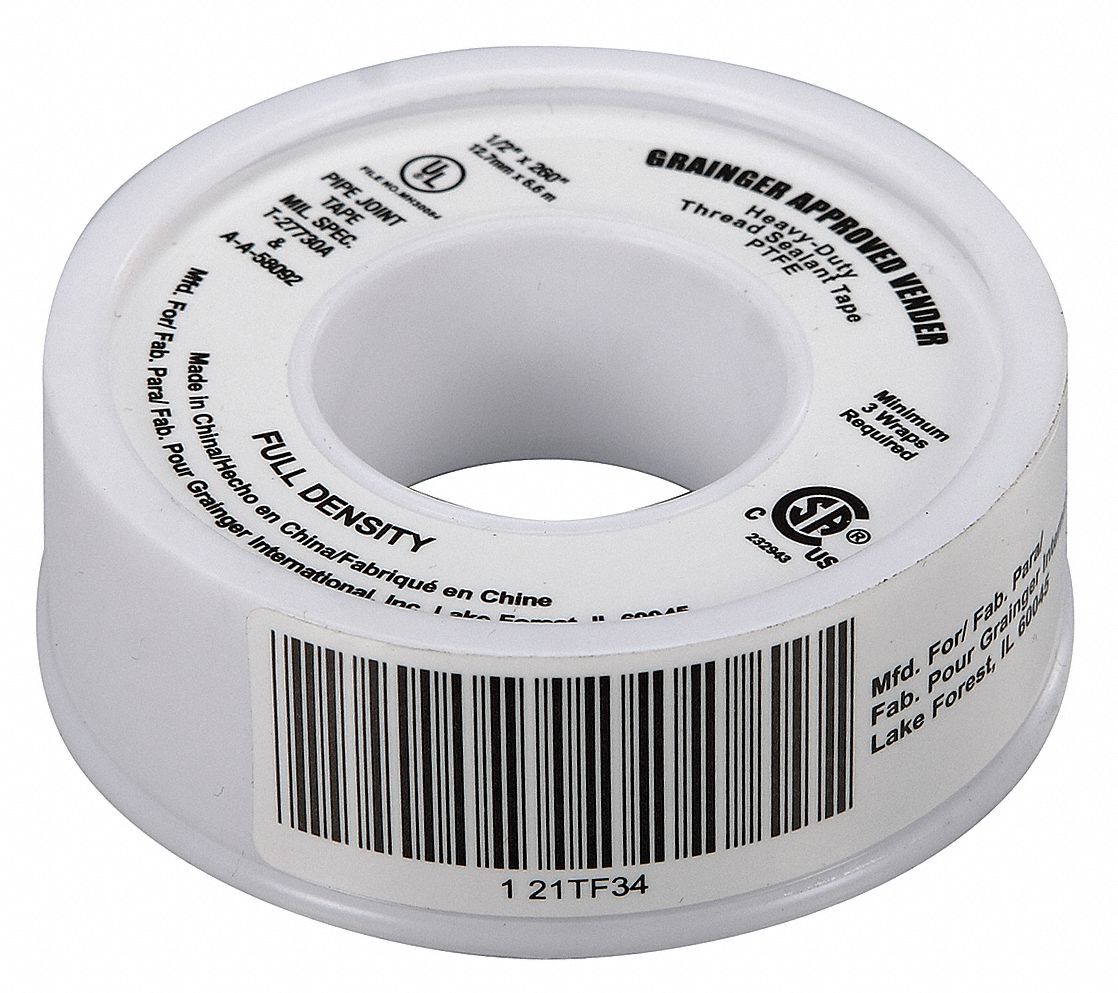 GRAINGER APPROVED Thread Sealant Tape, PTFE, 1.2 to 1.5sg, 1/2 in Width
