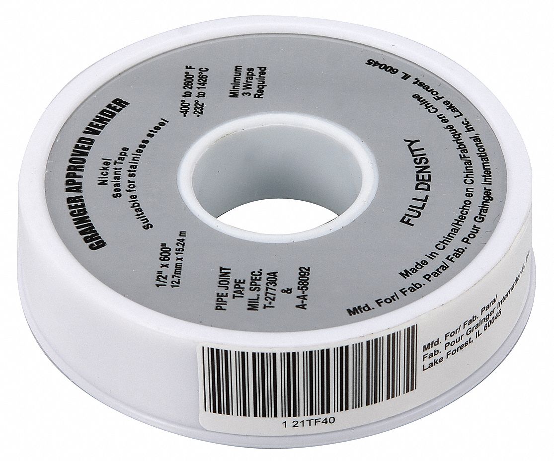 GRAINGER APPROVED Thread Sealant Tape, PTFE, 0.9 to 1.1sg, 1/2 in Width