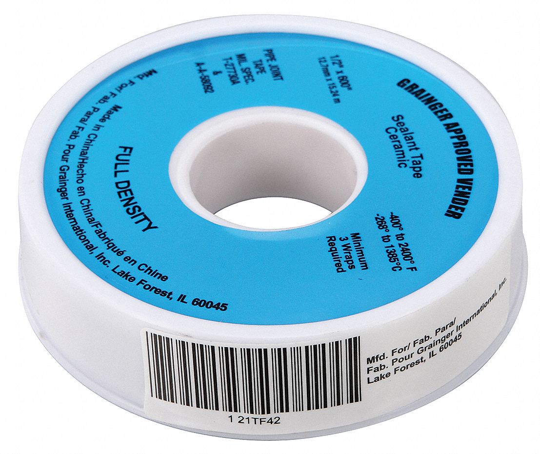 GRAINGER APPROVED Thread Sealant Tape, PTFE, 1.2 to 1.5sg, 1/2 in Width