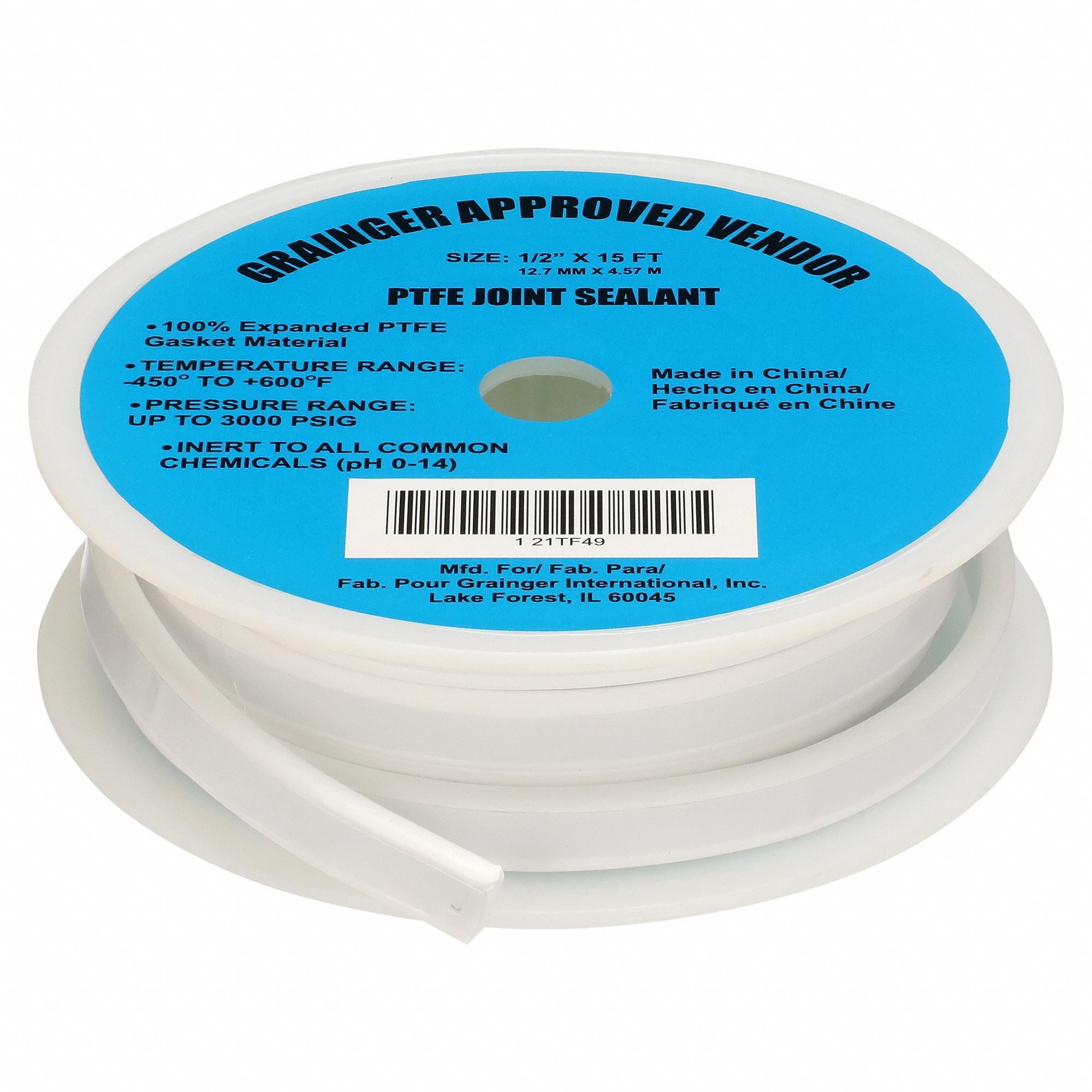 Gasket-Making Tape: 3/8 in x 25 ft, 0.13 in Thick, -450°F to 600°F, White, PTFE