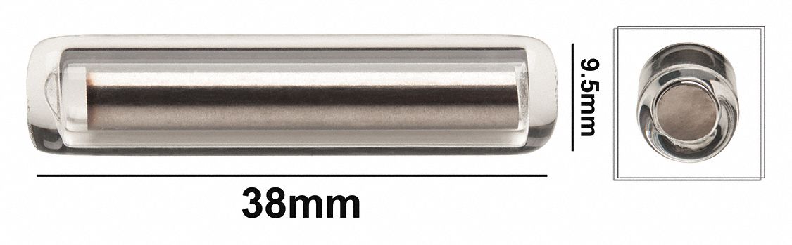 Stirring Bar: Cylindrical, Alnico, 38 mm Overall Lg, 9.5 mm Dia, Autoclavable, Clear