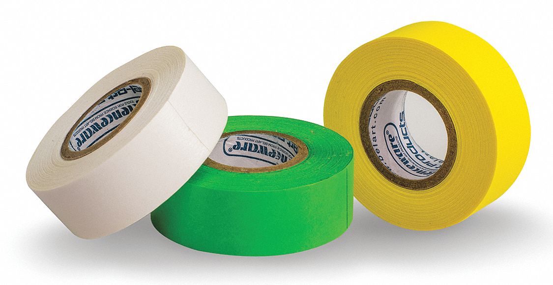 Label Tape, Continuous Roll, Solid, Green, White, Yellow, 2 in, 45 ft,  Paper, PK 3 - Grainger