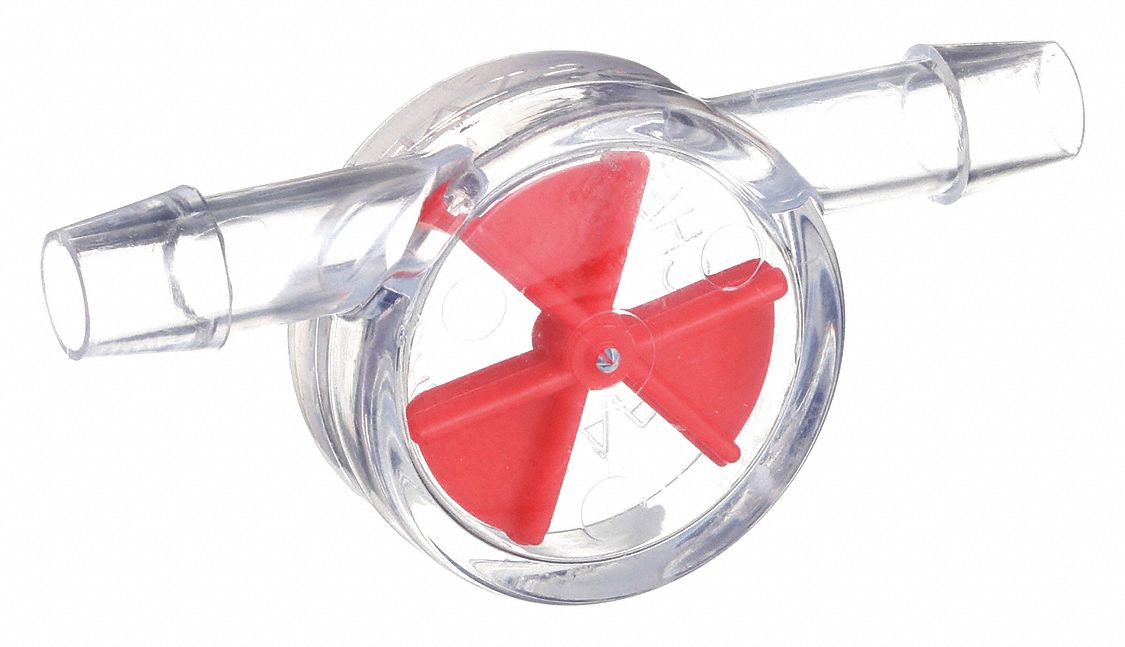 Flow Indicator: Rotor, Polystyrene, 1/4 in Barbed, 1/4 in Connection Size, Barbed