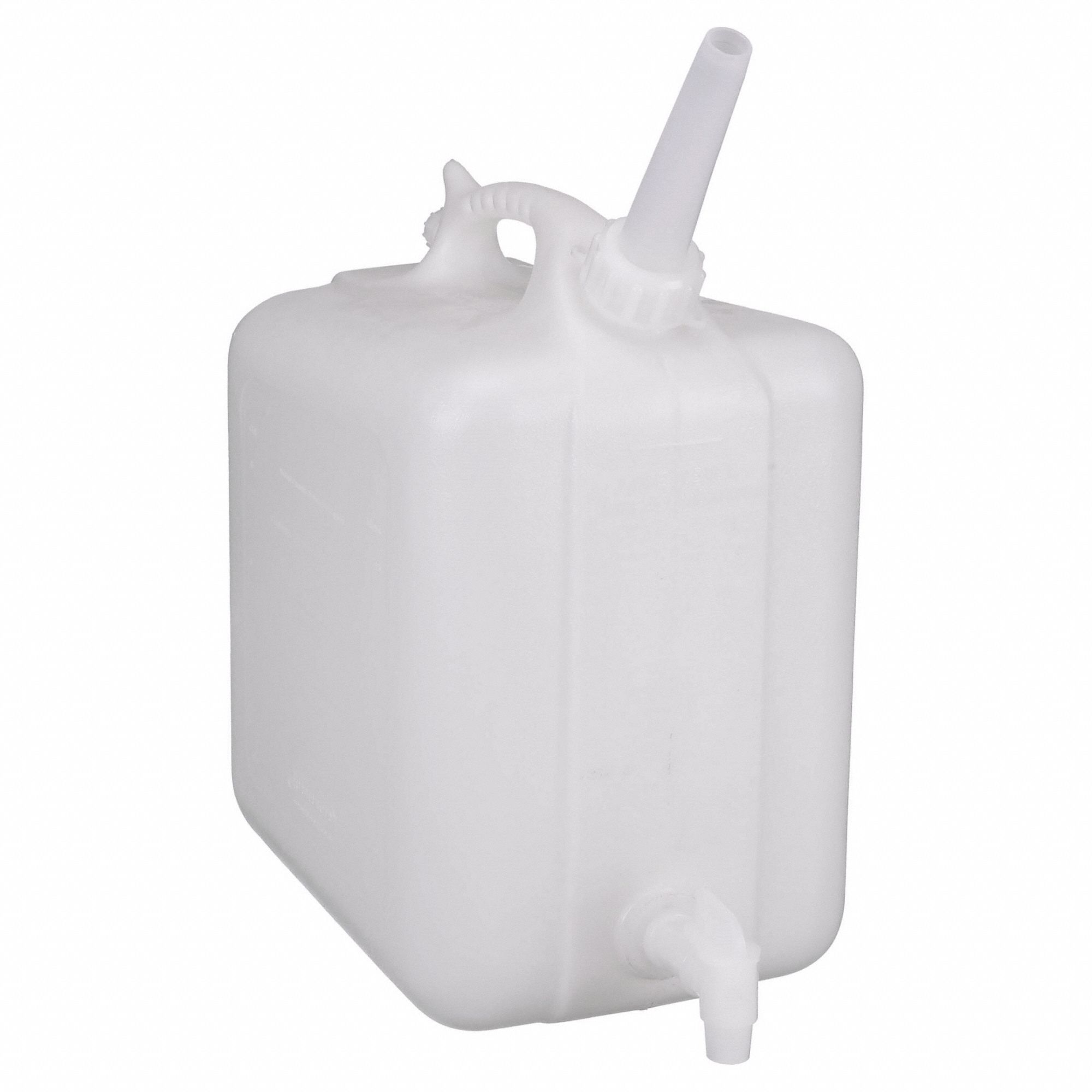 Jerrican with Spigot: 20 L Capacity - mL, 5 gal Capacity - oz, Screw On/Spigot, HDPE, White, HDPE