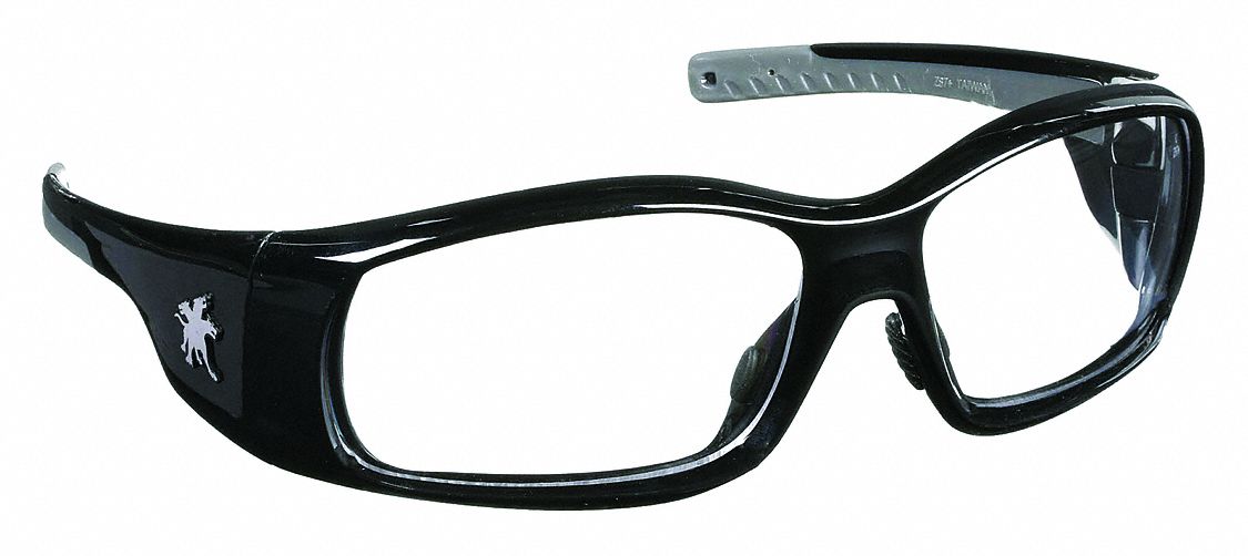 Safety Glasses: Clear Lens, Full-Frame, Scratch-Resistant, Black Frame
