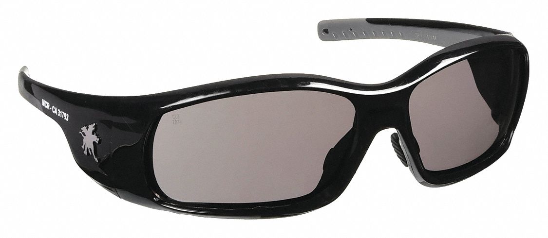 Safety Glasses: Gray Lens, Full-Frame, Scratch-Resistant, Black Frame