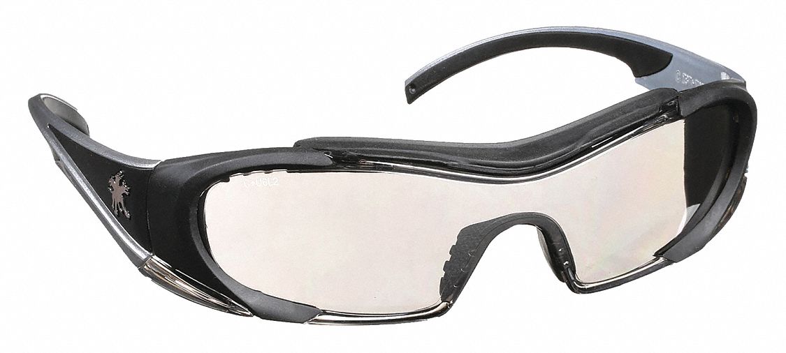 Safety Glasses: Light Gray Lens Color, Full-Frame, Anti-Fog, Black/Silver Frame Color