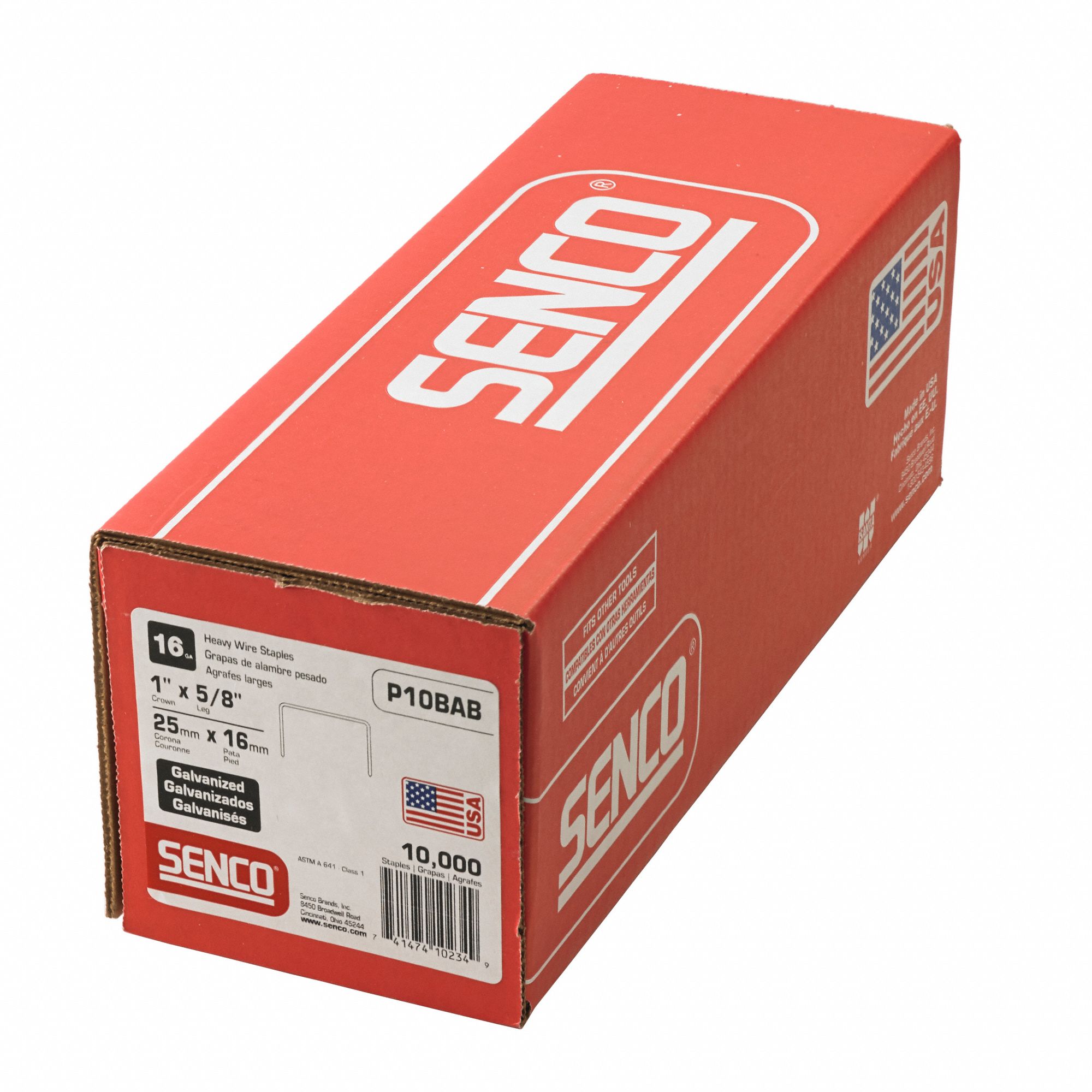 SENCO Staples, Staples, 16 ga Gauge, 5/8 in Length, Steel, Class 1 Galvanized, PK 10000 21U156