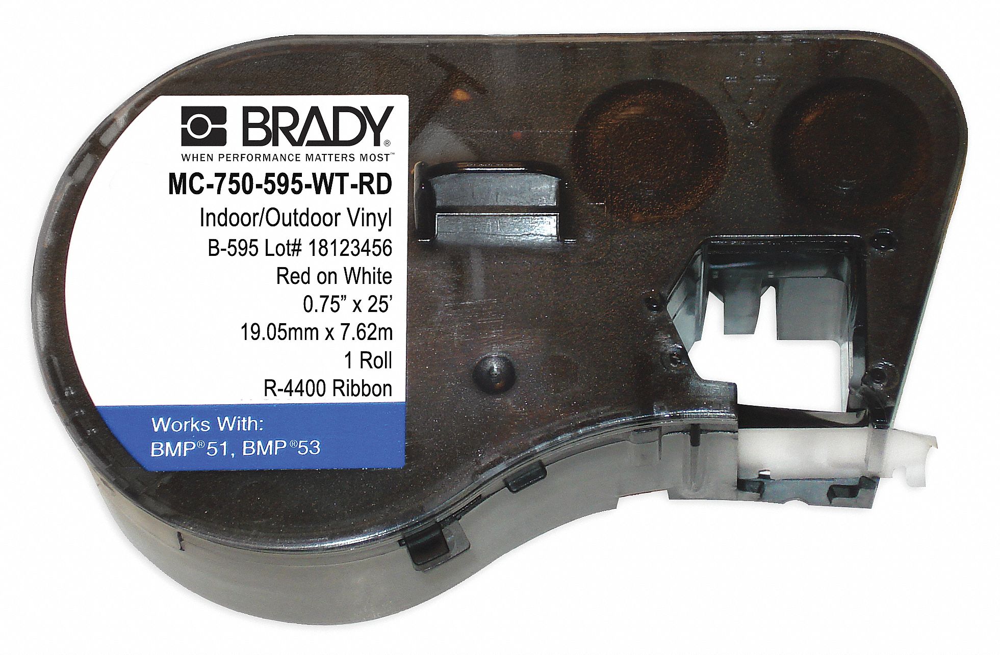W BRADY M21-750-595-WT Label Cartridge,Black/White,3/4 In 