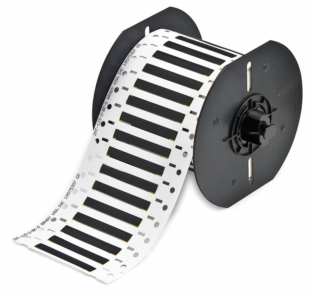 Sleeve Label: 1/8 in x 2 in, Polyolefin, Black (Matte), For 16 AWG to 22 AWG Wire Gauge