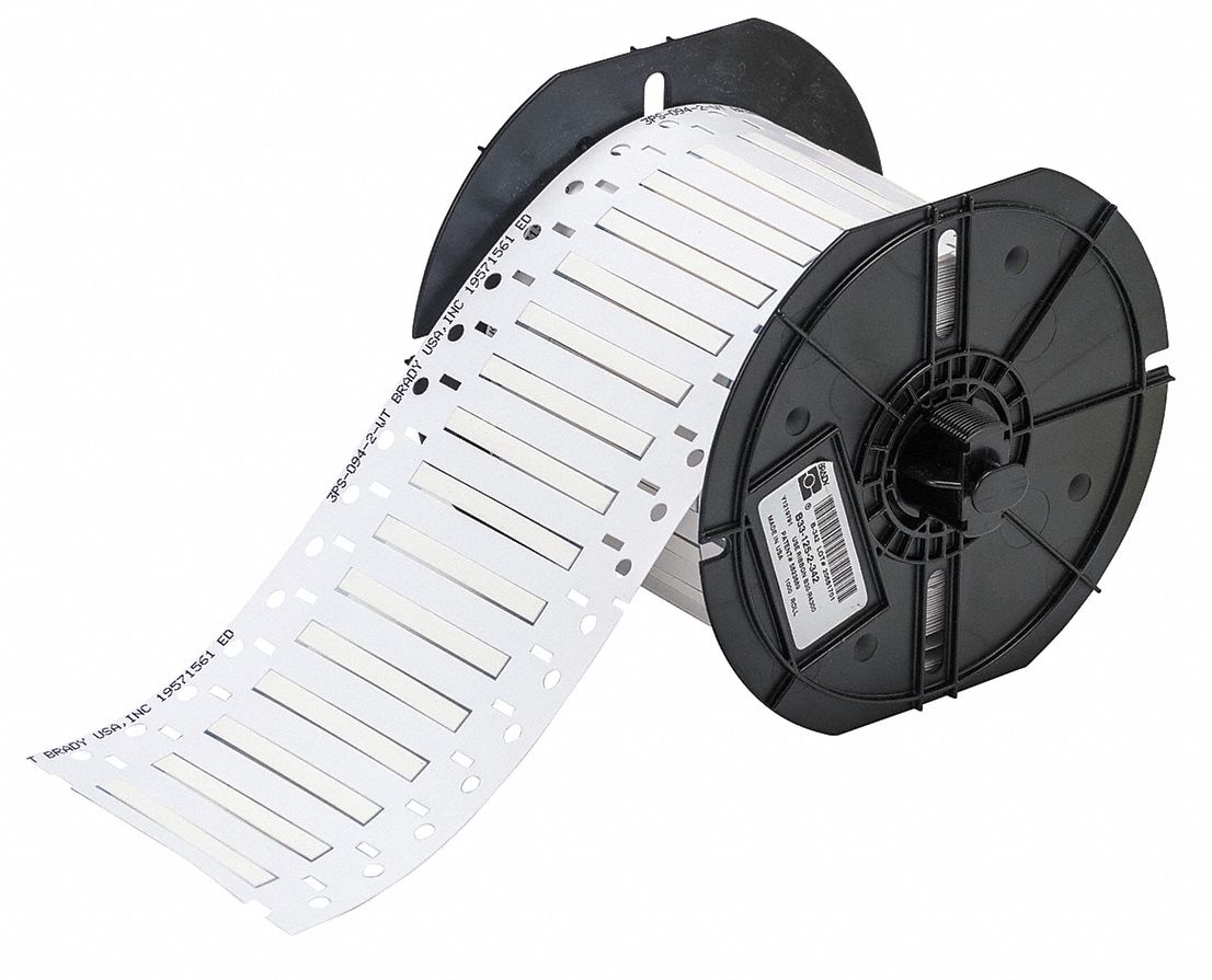 Sleeve Label: 3/32 in x 2 in, Polyolefin, White (Matte), For 20 AWG to 28 AWG Wire Gauge