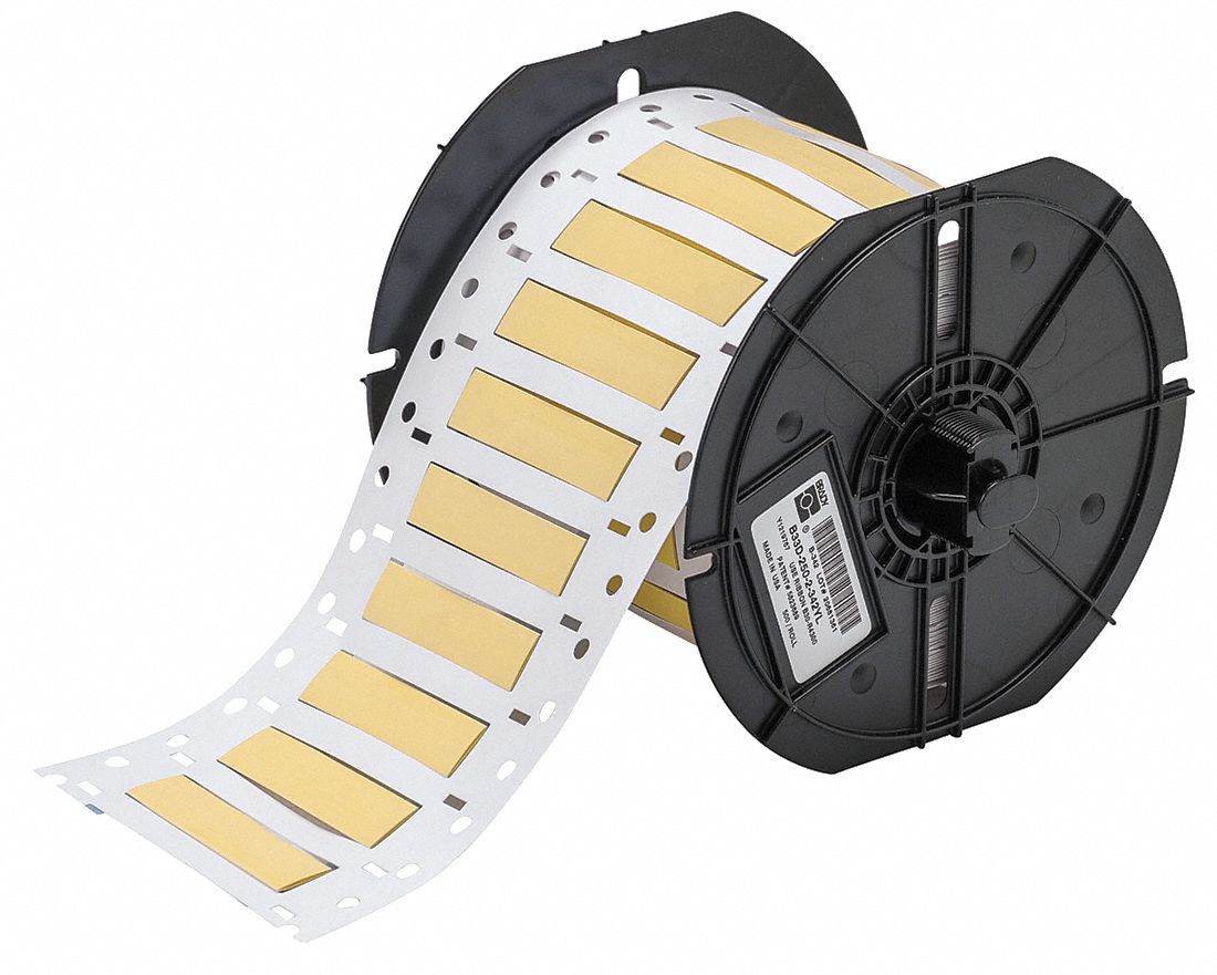 Sleeve Label: 1/4 in x 2 in, Polyolefin, Yellow (Matte), For 8 AWG to 16 AWG Wire Gauge