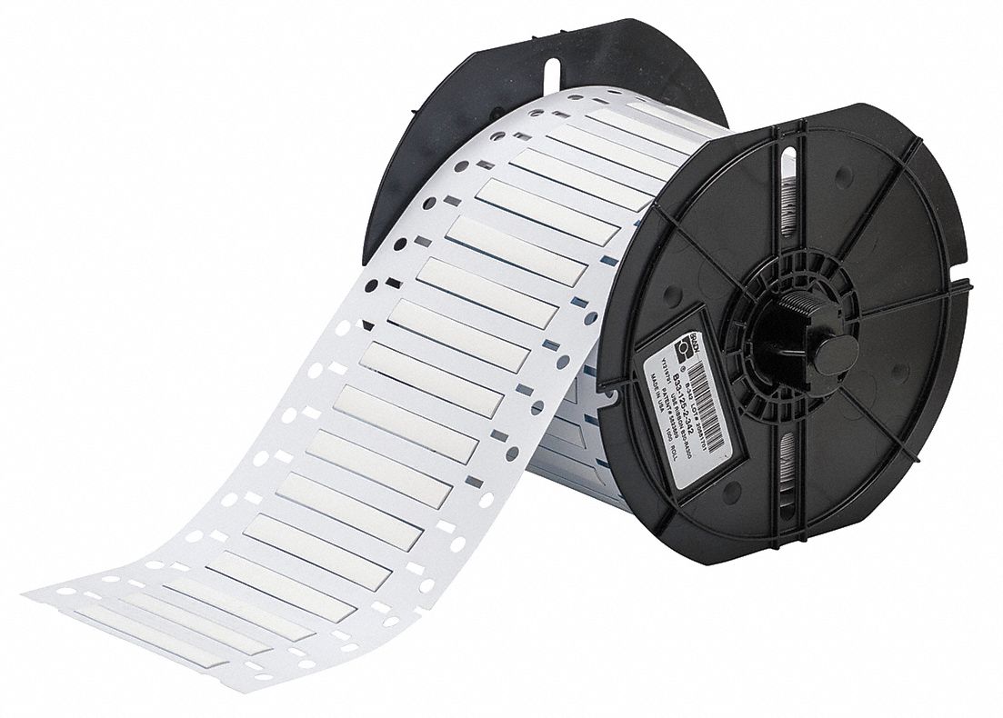 Sleeve Label: 1/8 in x 2 in, Polyolefin, White (Matte), For 16 AWG to 22 AWG Wire Gauge