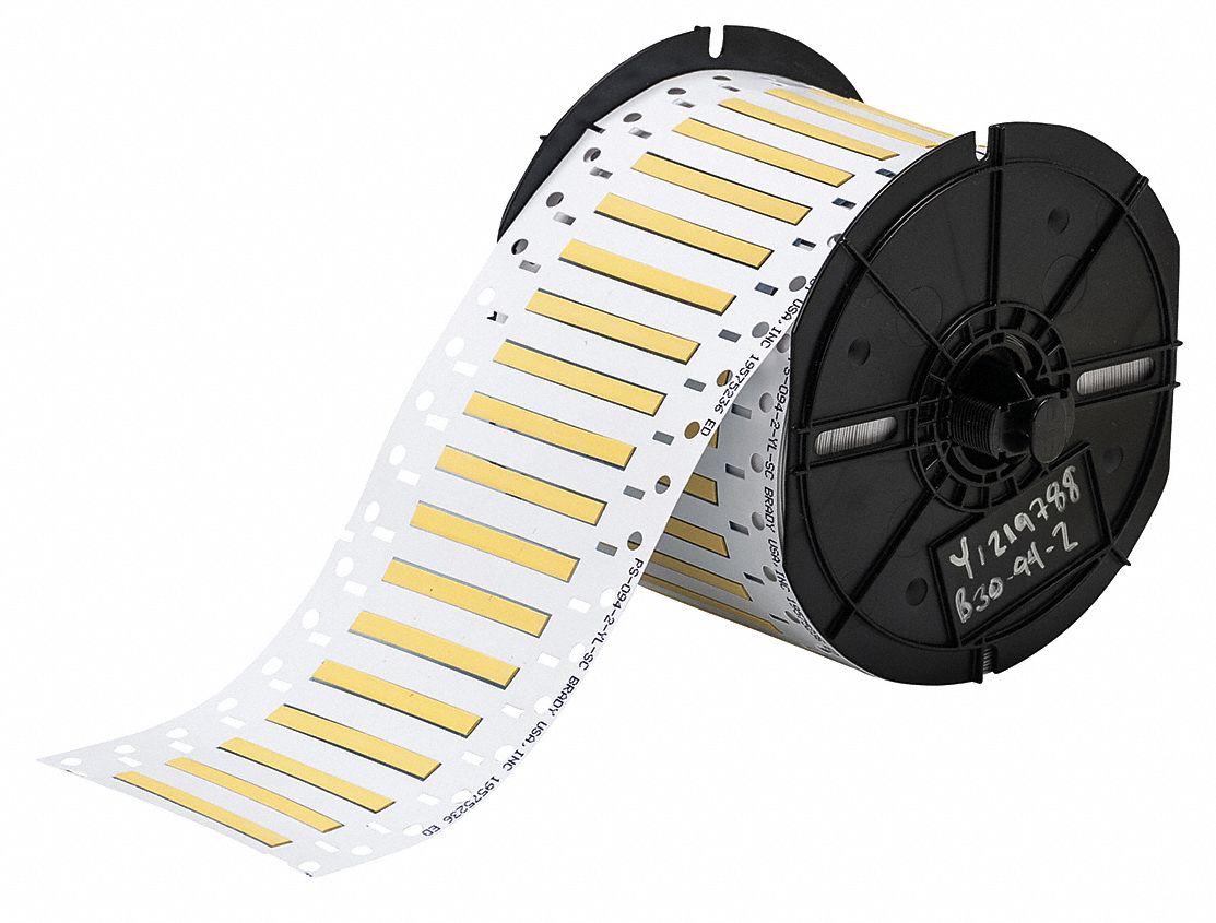 Sleeve Label: 3/32 in x 2 in, Polyolefin, Yellow (Matte), For 20 AWG to 28 AWG Wire Gauge