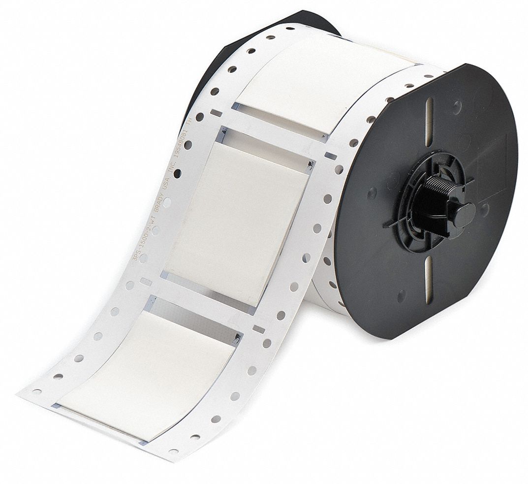 Sleeve Label: 1 1/2 in x 2 in, Polyolefin, White (Matte), For 1 AWG to 8 AWG Wire Gauge