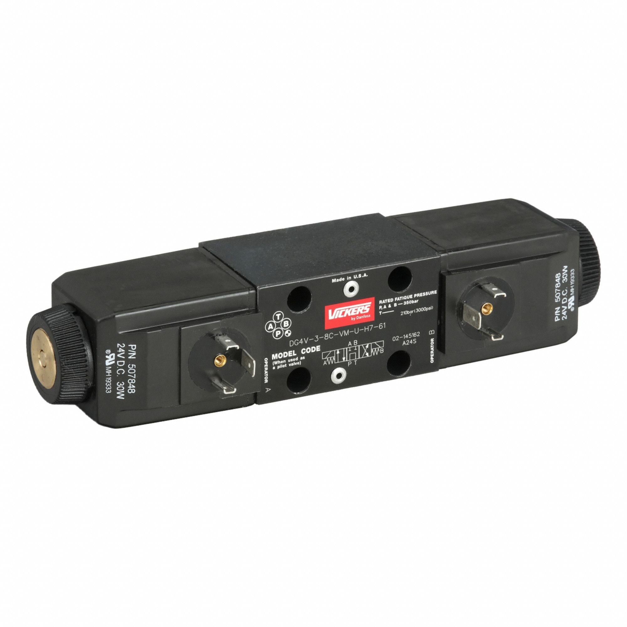 Hydraulic Directional Valve: 10 gpm Max Flow Rate, D03 NFPA Size, Three Positions, 12V DC