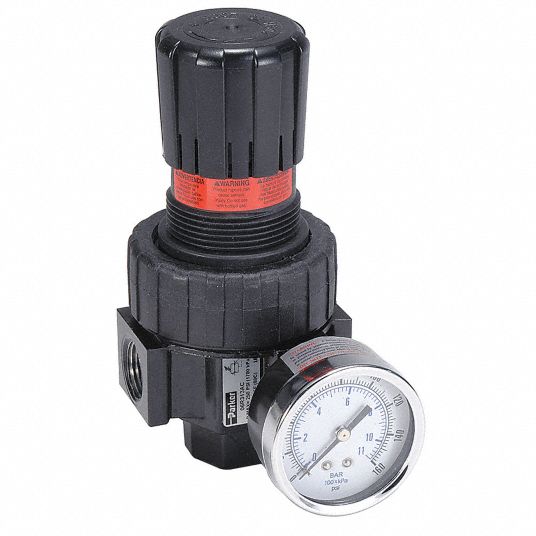 PARKER Compressed Air Regulator Zinc, 1/4 in NPT, 53 cfm, 2 psi to 125