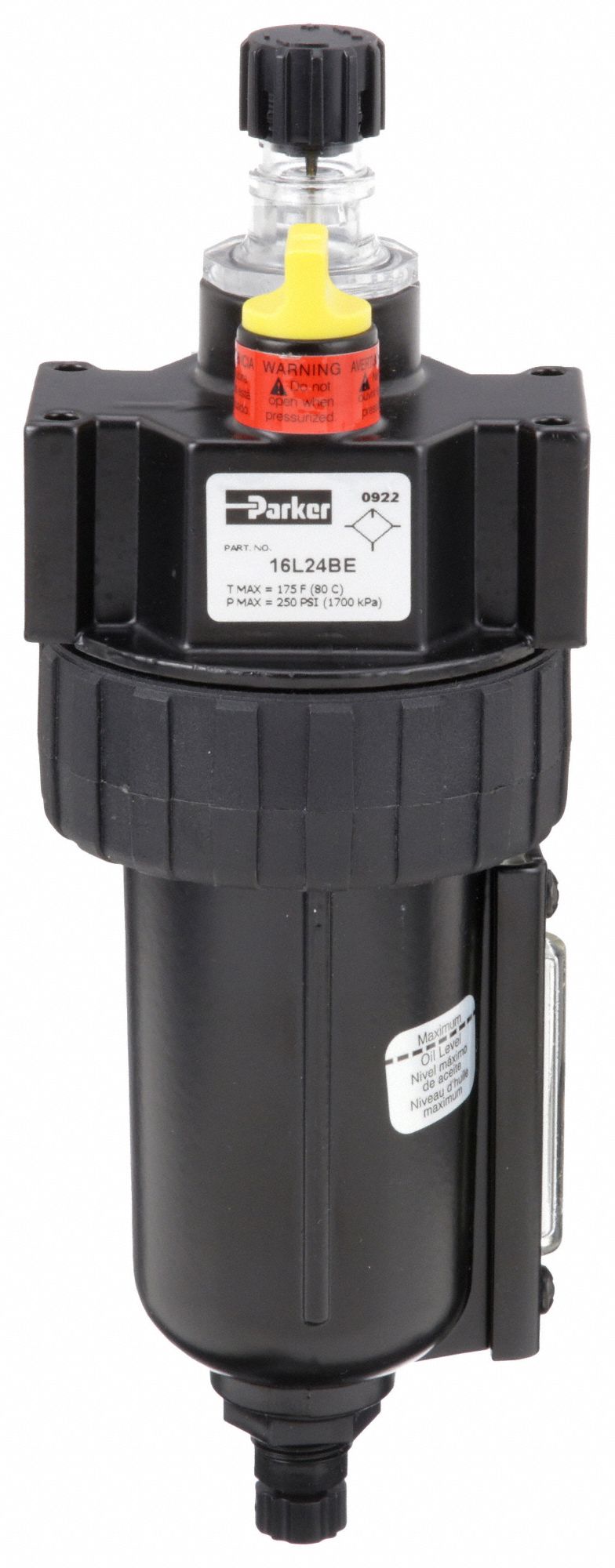 Compressed Air Lubricator: Micro Mist, 3/8 in NPT, 60 cfm, 250 psi Max Op Pressure, Knob, 16L