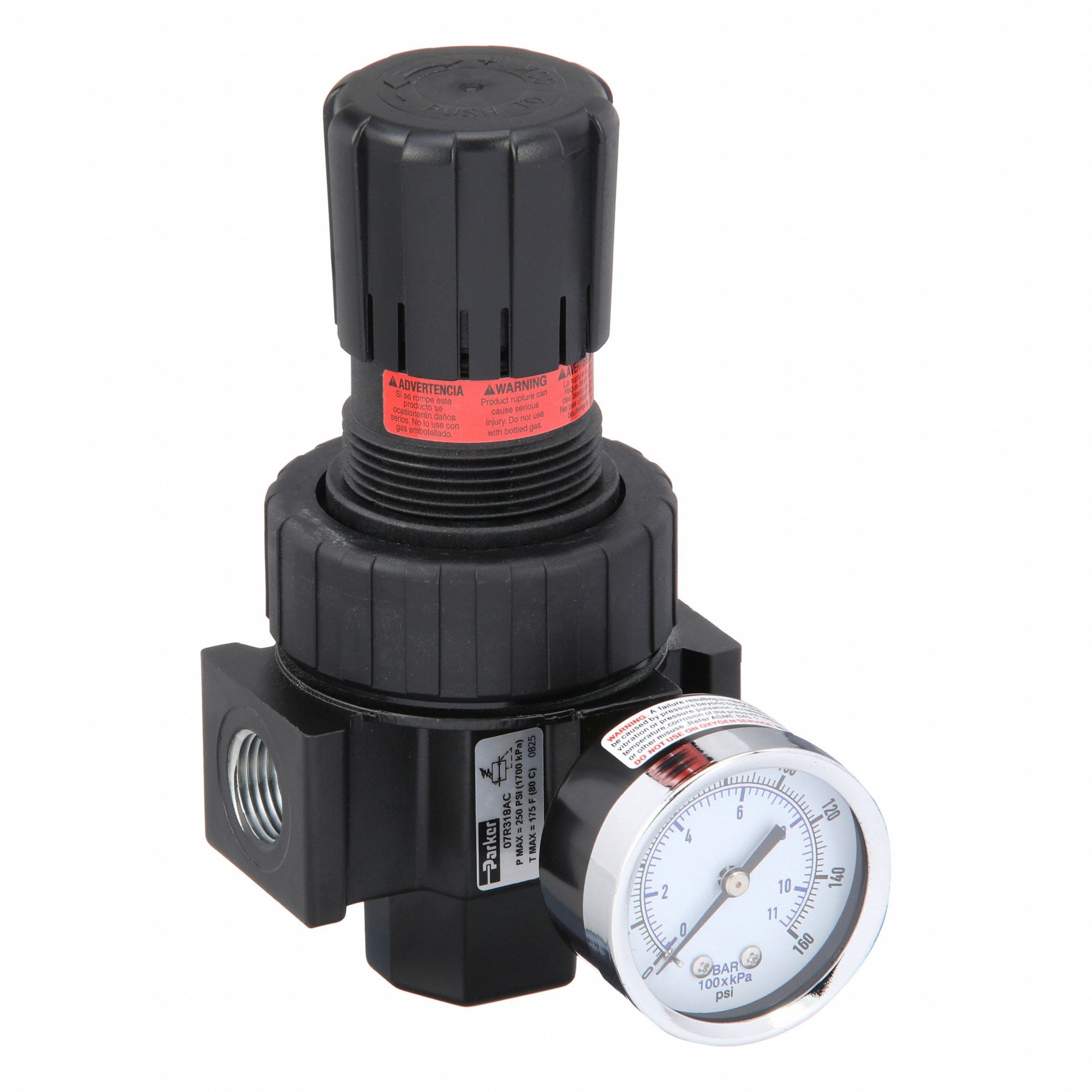 Compressed Air Regulator: Zinc, 1/2 in NPT, 90 cfm, 2 psi to 125 psi, 125 psi Max Op Pressure