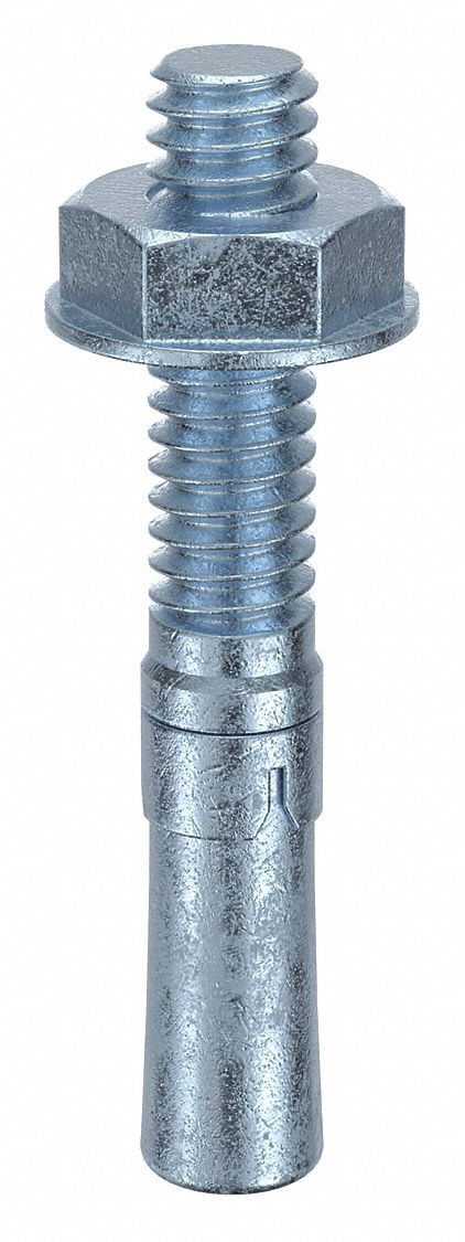 Wedge Anchor: 1 3/4 in Overall Lg, 1/4 in Dia, 1/4"-20 Thread Size, Steel, 20 PK