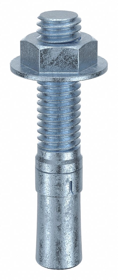 Wedge Anchor: 2 1/4 in Overall Lg, 3/8 in Dia, 3/8"-16 Thread Size, Steel, 20 PK