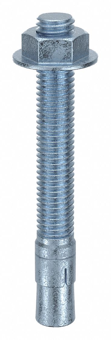 Wedge Anchor: 4 1/4 in Overall Lg, 1/2 in Dia, 1/2"-13 Thread Size, Steel, 10 PK