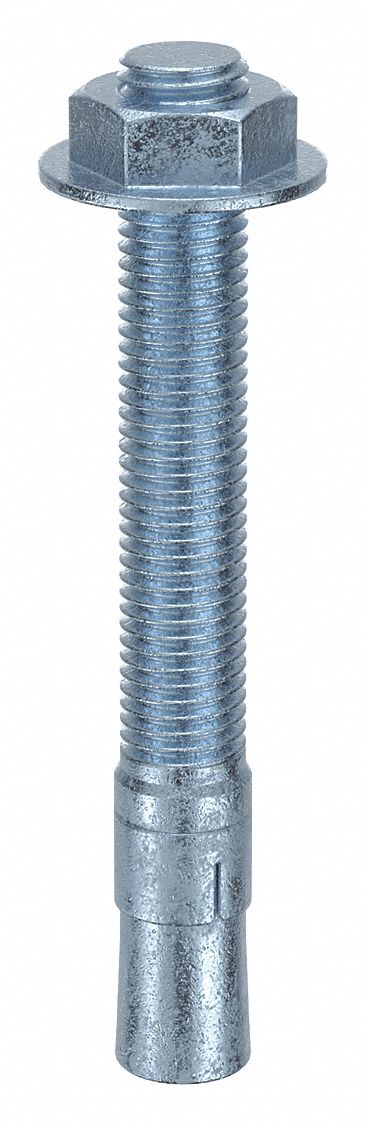 Wedge Anchor: 6 1/4 in Overall Lg, 3/4 in Dia, 3/4"-10 Thread Size, Steel, Steel, 5 PK