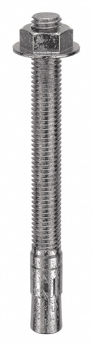 Wedge Anchor: 5 1/2 in Overall Lg, 1/2 in Dia, 1/2"-13 Thread Size, Plain, 10 PK