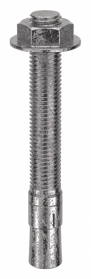 Wedge Anchor: 6 1/4 in Overall Lg, 3/4 in Dia, 3/4"-10 Thread Size, Plain, Plain, 5 PK
