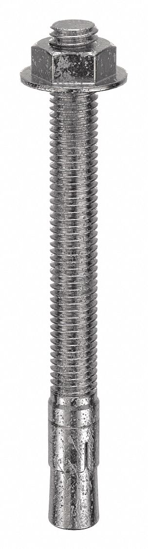 Wedge Anchor: 5 1/2 in Overall Lg, 1/2 in Dia, 1/2"-13 Thread Size, Plain, 10 PK