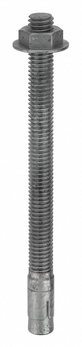 Wedge Anchor: 5 in Overall Lg, 3/8 in Dia, 3/8"-16 Thread Size, 4 in Thread Lg, 20 PK