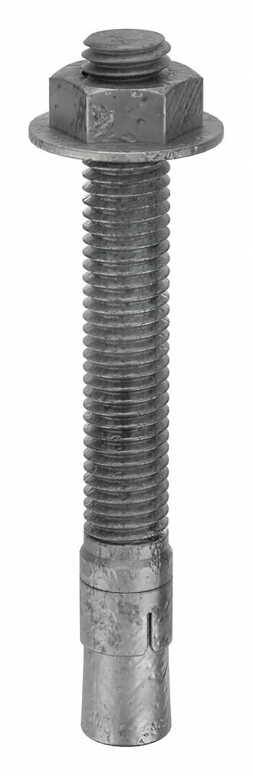 Wedge Anchor: 4 1/4 in Overall Lg, 1/2 in Dia, 1/2"-13 Thread Size, Steel, 10 PK