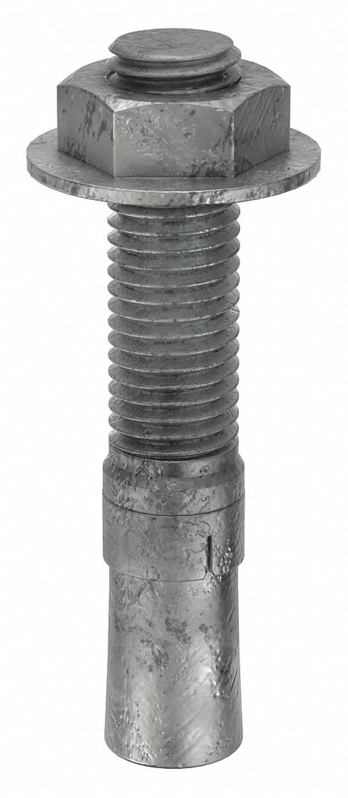 Wedge Anchor: 4 1/4 in Overall Lg, 3/4 in Dia, 3/4"-10 Thread Size, Steel, Steel, 5 PK