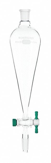 Separatory Funnel: Glass, 4.23 fl oz Capacity - oz, 125 mL Capacity - mL, Glass, Borosilicate Glass
