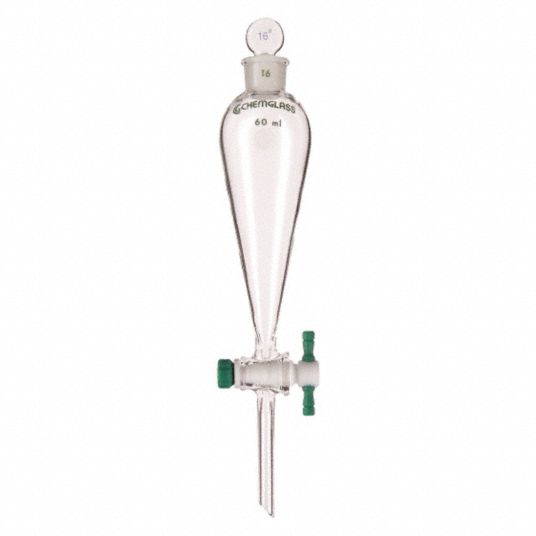 CHEMGLASS 250 mL Glass Separatory Funnel, Stem Length: 75 mm - 21UF40 ...