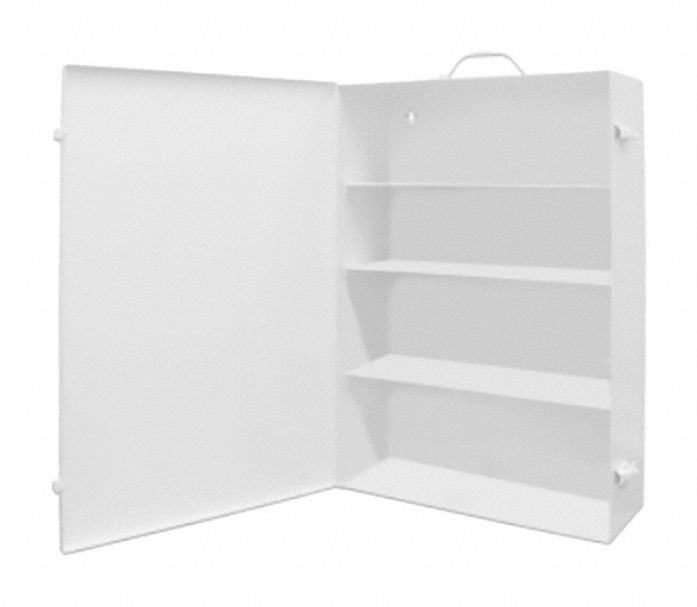 FIRST AID CABINET, INDUSTRIAL, 4 SHELVES, WHITE, 15 3/16 X 22 1/4 X 5 9/16 IN, STEEL