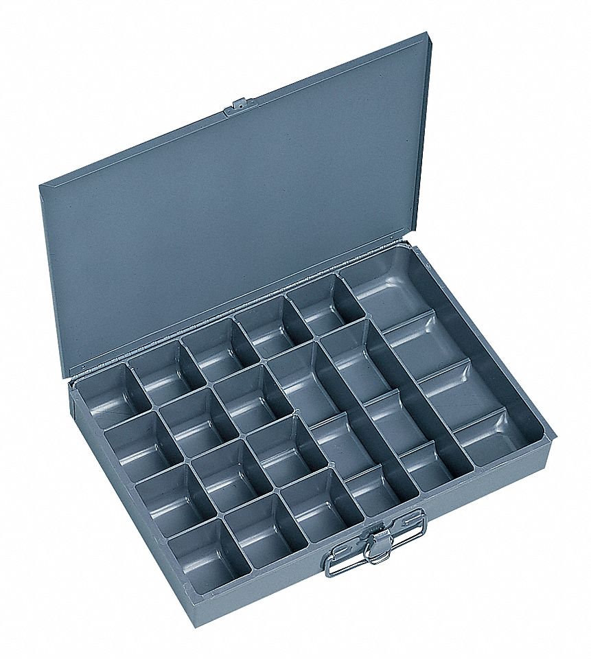 DURHAM COMPARTMENT BOX, 17 COMPARTMENTS, POWDER COAT, GLOSS, GREY ...