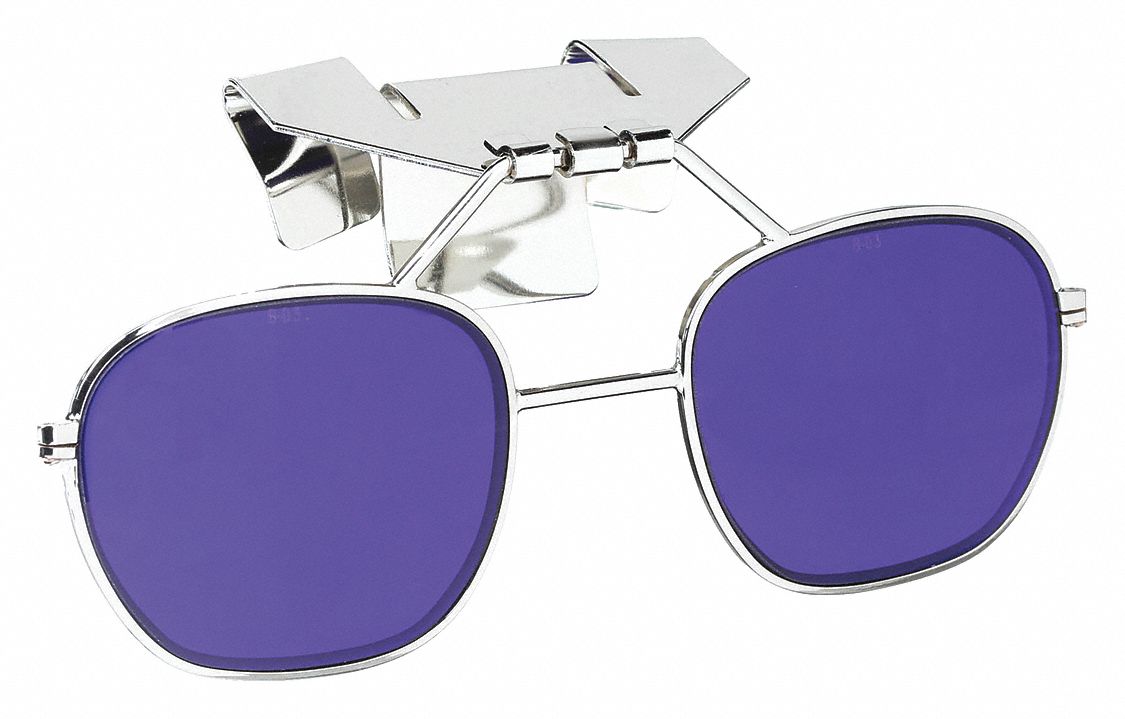 Clip-On Eyewear: Blue Lens Color, Scratch-Resistant, Clip-On Mounting, Silver Frame Color