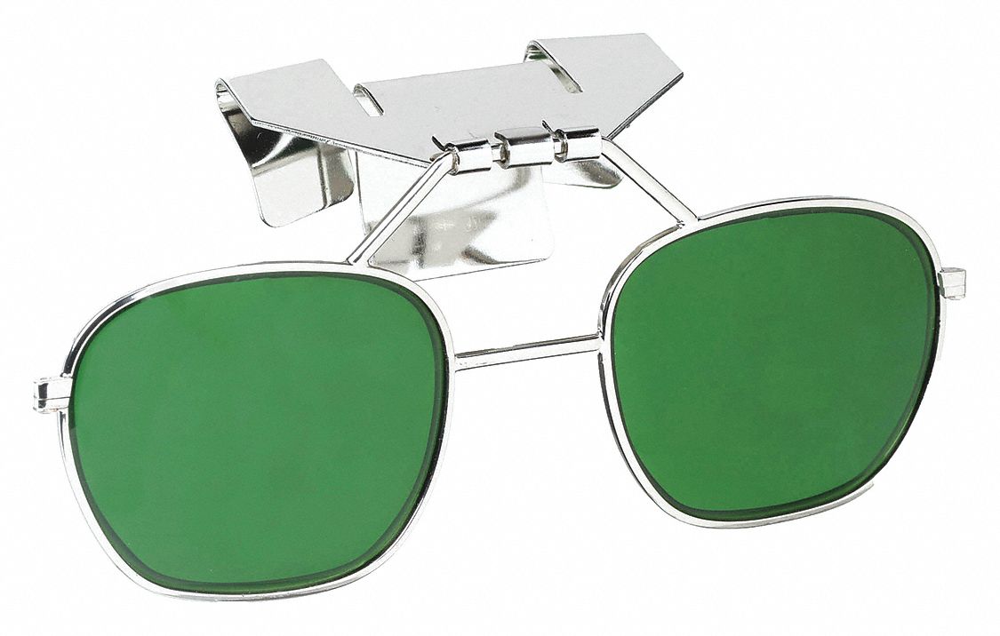 Clip-On Eyewear: Green Lens Color, Scratch-Resistant, Clip-On Mounting, Silver Frame Color