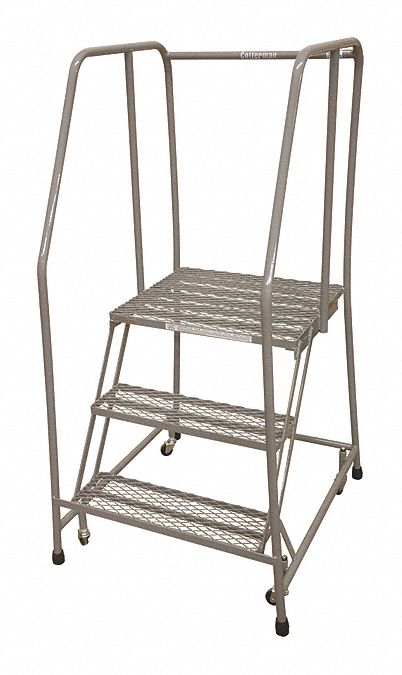 Rolling Ladder: 2.5 ft Platform Ht, Assembled, Steel, Wt-Actuated Auto-Lock, 30 in x 26 in