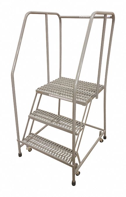 Rolling Ladder: 2.5 ft Platform Ht, Assembled, Steel, Wt-Actuated Auto-Lock, Serrated