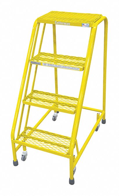 Rolling Ladder, Steel, 40In. H., Yellow